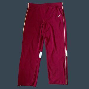 Nike Maroon Athletic Track Pants With Side Zippers & White Stripes